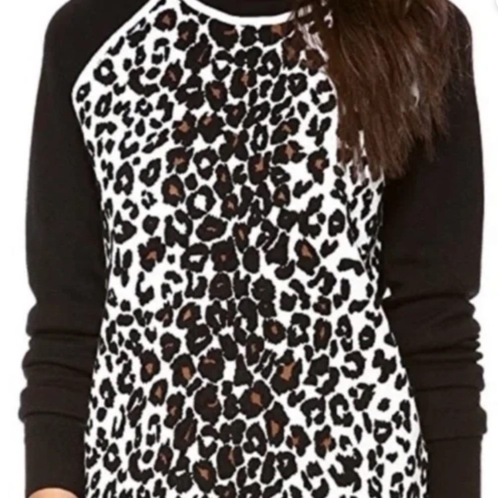 A.L.C. Black White Brown Colorblock Leopard Animal Print Sweater, Size M